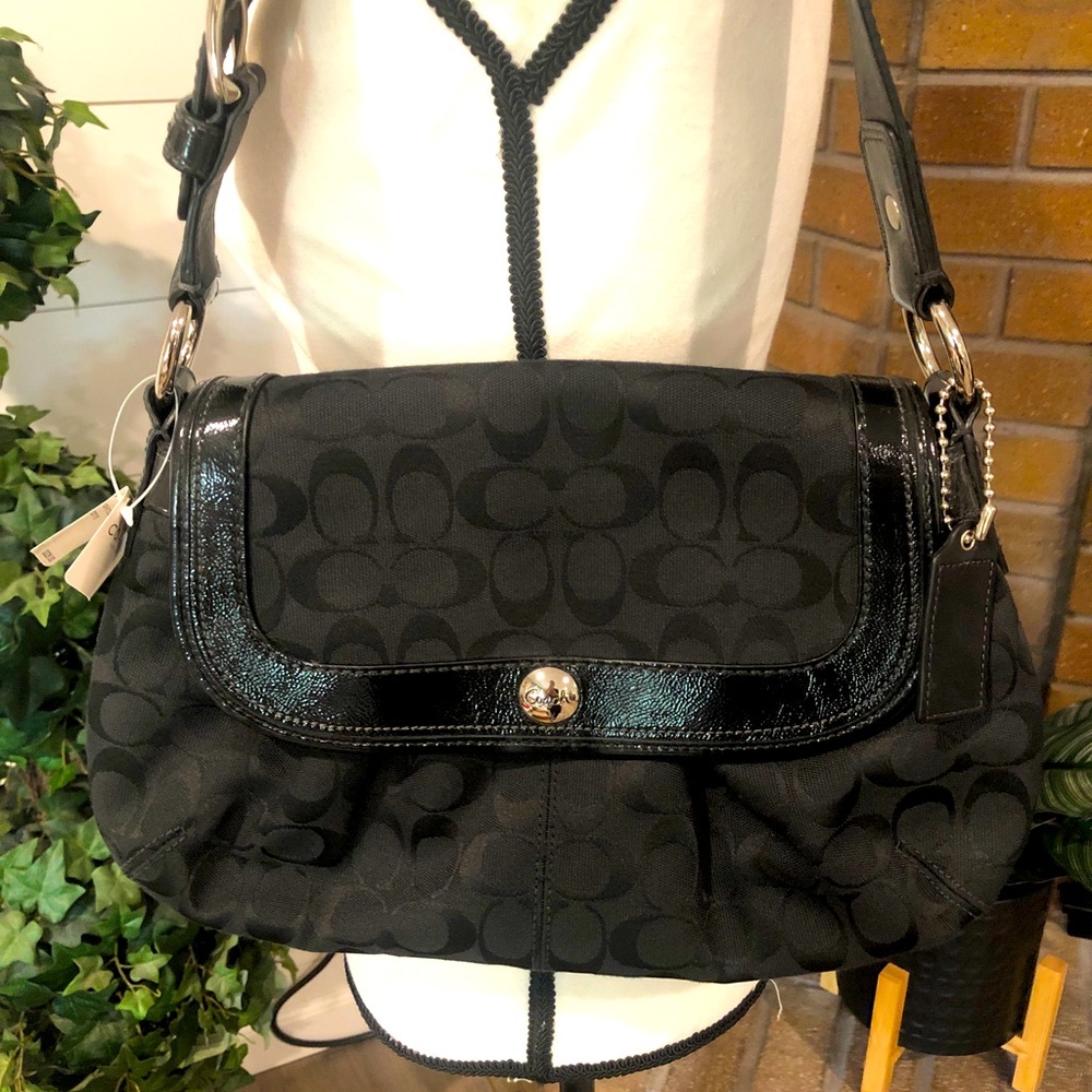 Coach Signature black canvas shoulder bag NWT